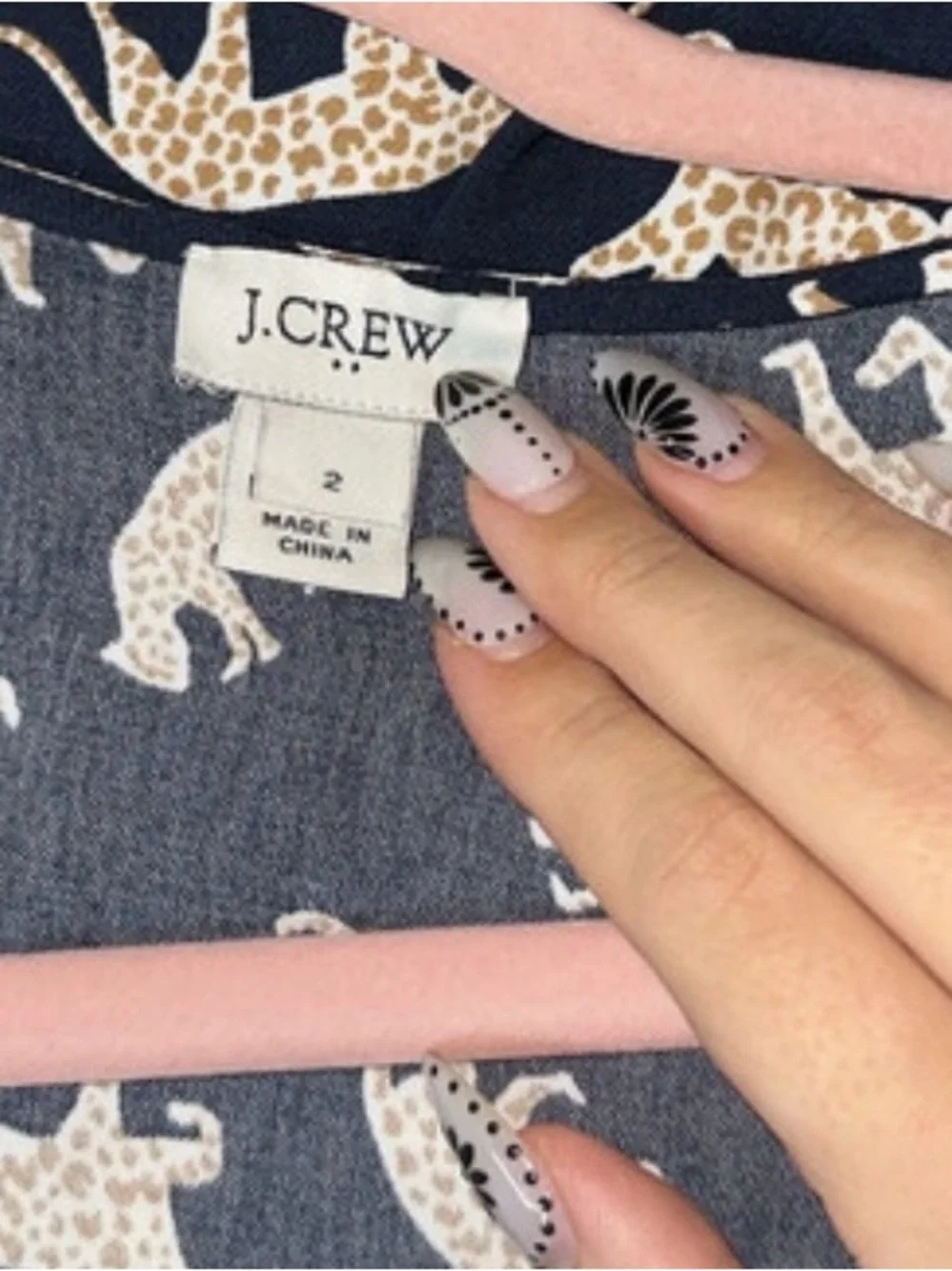 J. Crew Navy Wrap Midi Dress with Cream Leopard Print